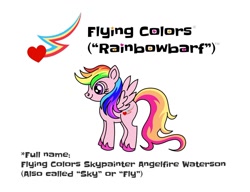 Size: 1280x983 | Tagged: safe, artist:starponys87, imported from derpibooru, oc, pegasus, barf, different mane and tail, donut steel, heart, lightning, magenta eyes, multicolored hair, parody, pegasus oc, puking rainbows, rainbow, rainbow barf, rainbow hair, shooting star, vomit, vomiting, wings