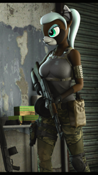 Size: 2160x3840 | Tagged: safe, artist:sfm deer animations, imported from derpibooru, oc, oc only, oc:ryiah, anthro, 3d, ak-47, assault rifle, breasts, drum magazine, female, gun, handgun, pistol, ponytail, rifle, solo, source filmmaker, weapon