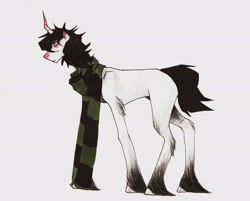 Size: 1915x1537 | Tagged: safe, artist:rrrover, imported from derpibooru, oc, oc only, oc:bert, pony, unicorn, clothes, curved horn, hoof fluff, horn, red nose, scarf, solo, unicorn oc