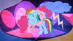 Size: 3840x2160 | Tagged: safe, artist:cloudy glow, artist:cloudyglow, artist:laszlvfx, edit, imported from derpibooru, pinkie pie, rainbow dash, pony, butt, hug, plot, rainbutt dash, solo, wallpaper, wallpaper edit