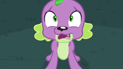 Size: 1280x720 | Tagged: safe, edit, edited screencap, editor:slayerbvc, imported from derpibooru, screencap, spike, spike the regular dog, dog, equestria girls, friendship games, accessory-less edit, looking up, male, missing accessory, shocked, solo