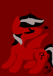 Size: 500x719 | Tagged: safe, artist:amgiwolf, imported from derpibooru, oc, oc only, oc:war sketch, bat pony, pony, bat pony oc, bat wings, eyes closed, heart, looking back, question mark, red background, signature, simple background, solo, wings