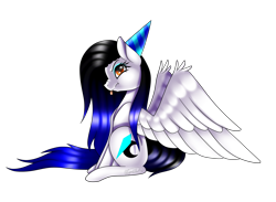 Size: 1500x1100 | Tagged: safe, artist:minelvi, imported from derpibooru, oc, oc only, pegasus, pony, :p, eyelashes, hat, party hat, pegasus oc, simple background, sitting, solo, tongue out, transparent background, wings