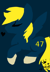 Size: 500x719 | Tagged: safe, artist:amgiwolf, imported from derpibooru, oc, oc only, pegasus, pony, 47, blue background, colored hooves, eyes closed, heart, pegasus oc, signature, simple background, solo, wings