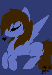 Size: 500x719 | Tagged: safe, artist:amgiwolf, imported from derpibooru, oc, oc only, pegasus, pony, blue background, eyes closed, heart, pegasus oc, signature, simple background, solo, wings