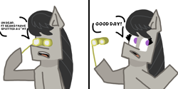 Size: 8000x4000 | Tagged: safe, artist:switcharoo, imported from derpibooru, octavia melody, earth pony, pony, bipedal, brandon rogers, british, censored vulgarity, comic, cunt, hoof hold, looking away, misspelling, open mouth, panels, shrug, simple background, speech bubble, text, vulgar, white background