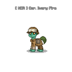 Size: 400x400 | Tagged: safe, imported from derpibooru, oc, oc only, oc:cor. ivory fire, earth pony, pony, fallout equestria, ashes town, clothes, female, mare, military uniform, ncr, pixel art, solo, uniform