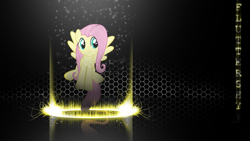 Size: 1920x1080 | Tagged: safe, artist:forgotten5p1rit, artist:weoweno, edit, imported from derpibooru, fluttershy, pegasus, pony, abstract background, female, flying, mare, name, smiling, solo, text, vector, wallpaper, wallpaper edit