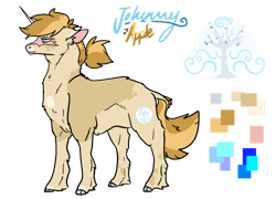 Size: 1280x923 | Tagged: safe, artist:ayartzramen, imported from derpibooru, oc, oc only, oc:jonathan apple, pony, unicorn, cloven hooves, color palette, fluffy, male, offspring, parent:applejack, parent:prince blueblood, parents:bluejack, reference sheet, scar, simple background, solo, stallion, transparent background