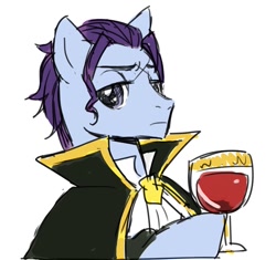 Size: 640x602 | Tagged: safe, artist:chipsncookies, imported from derpibooru, earth pony, pony, ace attorney, alcohol, barok van zieks, cape, clothes, cravat, dai gyakuten saiban, fanart, frown, glass, male, ponified, simple background, solo, stallion, the great ace attorney, white background, wine, wine glass