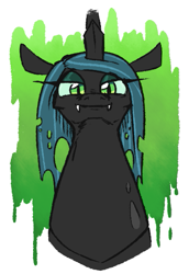 Size: 389x567 | Tagged: safe, artist:jargon scott, imported from ponybooru, queen chrysalis, changeling, changeling queen, abstract background, bust, female, lidded eyes, looking at you, solo