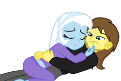 Size: 2464x1648 | Tagged: safe, artist:gmaplay, imported from derpibooru, trixie, oc, oc:grapefruit face, equestria girls, canon x oc, grapexie, shipping, simple background, sleeping, solo, straight, transparent background