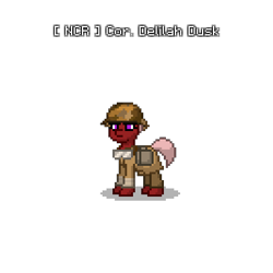 Size: 400x400 | Tagged: safe, imported from derpibooru, oc, oc only, oc:delilah dusk, earth pony, pony, fallout equestria, ashes town, clothes, female, mare, military uniform, ncr, pixel art, solo, uniform