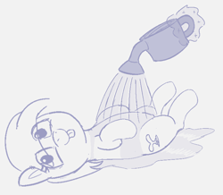 Size: 764x665 | Tagged: safe, artist:heretichesh, imported from derpibooru, earth pony, pony, female, filly, happy, mlem, silly, sketch, sprout, tongue out, water, watering, watering can, wet