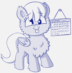 Size: 1506x1534 | Tagged: safe, artist:heretichesh, imported from derpibooru, derpy hooves, pegasus, pony, calendar, chest fluff, cute, derpabetes, female, filly, filly derpy, filly derpy hooves, fluffy, mlem, silly, sketch, solo, tongue out, winter coat, younger, younger derpy