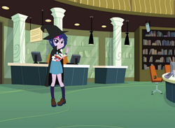 Size: 1224x897 | Tagged: safe, artist:favoriteartman, artist:selenaede, artist:themanwhosleptin, imported from derpibooru, twilight sparkle, human, equestria girls, base used, book, bookshelf, bookworm, hat, human coloration, humanized, knees pressed together, melancholy of haruhi suzumiya, reading, solo, witch, witch costume, witch hat, yuki nagato