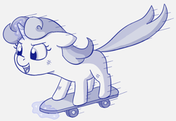 Size: 1522x1048 | Tagged: safe, artist:heretichesh, imported from derpibooru, sweetie belle, pony, unicorn, cool, female, filly, magic, magic aura, nyoom, rad, skateboard, solo, speed, speedy belle, sweetie belle's magic brings a great big smile