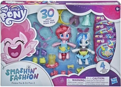 Size: 1500x1083 | Tagged: safe, imported from derpibooru, dj pon-3, pinkie pie, vinyl scratch, earth pony, unicorn, my little pony: pony life, doll, female, figure, g4.5, green eyes, merchandise, my little pony logo, smashin' fashion, toy