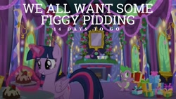 Size: 1920x1080 | Tagged: safe, edit, edited screencap, editor:quoterific, imported from derpibooru, screencap, spike, twilight sparkle, alicorn, dragon, pony, hearthbreakers, 14, duo, female, fireplace, magic, male, mare, present, telekinesis, twilight sparkle (alicorn), twilight's castle