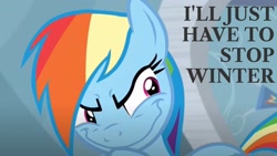 Size: 1920x1080 | Tagged: safe, edit, edited screencap, editor:quoterific, imported from derpibooru, screencap, rainbow dash, pegasus, pony, tanks for the memories, evil grin, faic, female, grin, mare, pure unfiltered evil, rainbow dash is best facemaker, rainbow grinch, smiling, solo, the grinch, then she got an idea, this did not end well