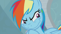 Size: 500x281 | Tagged: safe, imported from derpibooru, screencap, rainbow dash, pegasus, pony, season 5, tanks for the memories, evil, evil grin, faic, female, gif, grin, mare, non-animated gif, pure unfiltered evil, rainbow dash is best facemaker, rainbow grinch, smiling, solo, the grinch, then she got an idea