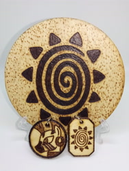 Size: 3120x4160 | Tagged: safe, artist:aracage, imported from derpibooru, zecora, zebra, coaster, craft, cutie mark, etsy, irl, keychain, photo, pyrography, quadrupedal, traditional art, woodwork