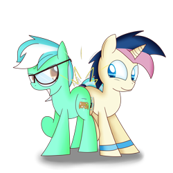 Size: 2048x2048 | Tagged: safe, artist:mr-degration, imported from derpibooru, bon bon, lyra heartstrings, sweetie drops, oc, pony, alternate cutie mark, boy bon, butt bump, duo, glasses, guyra, male, rule 63, simple background, transparent background