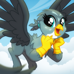Size: 2048x2048 | Tagged: safe, artist:whitequartztheartist, imported from derpibooru, gabby, griffon, cute, flying, gabbybetes, solo, sweet dreams fuel