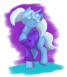 Size: 903x1039 | Tagged: safe, artist:gunslingerpen, imported from derpibooru, trixie, pony, alternate hairstyle, babysitter trixie, clothes, hoodie, simple background, solo, transparent background