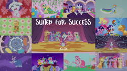 Size: 1966x1105 | Tagged: safe, edit, edited screencap, editor:quoterific, imported from derpibooru, screencap, applejack, bon bon, cloud kicker, fluttershy, lilac links, minuette, pinkie pie, rainbow dash, rarity, sweetie drops, twilight sparkle, earth pony, pegasus, pony, unicorn, suited for success, clothes, dress, female, gala dress, mane six, mare, unicorn twilight