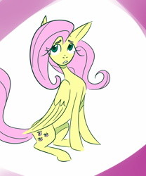 Size: 1280x1536 | Tagged: safe, artist:randomhamster33, imported from derpibooru, fluttershy, pegasus, pony, female, folded wings, looking at you, looking up, mare, open mouth, partial background, sitting, solo, three quarter view, wings