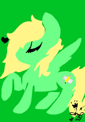 Size: 500x719 | Tagged: safe, artist:amgiwolf, imported from derpibooru, oc, oc only, pegasus, pony, eyes closed, green background, heart, pegasus oc, raised hoof, signature, simple background, solo, wings