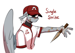 Size: 779x547 | Tagged: safe, artist:redxbacon, imported from derpibooru, oc, oc only, oc:single strike, anthro, pegasus, female, hat, reverse trap, solo, tomboy