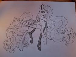 Size: 4032x3024 | Tagged: safe, artist:minelvi, imported from derpibooru, oc, oc only, pegasus, pony, female, lineart, mare, pegasus oc, raised hoof, solo, traditional art, wings