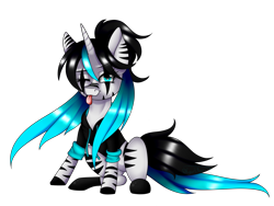 Size: 1400x1050 | Tagged: safe, artist:minelvi, imported from derpibooru, oc, oc only, pony, zebra, zebracorn, :p, clothes, eyelashes, female, mare, one eye closed, simple background, sitting, solo, tongue out, transparent background, wink