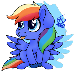 Size: 2879x2800 | Tagged: safe, artist:spokenmind93, imported from derpibooru, oc, pegasus, pony, :p, chibi, multicolored hair, pegasus oc, rainbow hair, signature, simple background, sitting, tongue out, transparent background, wings