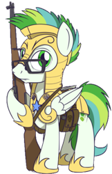 Size: 691x1069 | Tagged: safe, artist:buckweiser, imported from derpibooru, oc, oc only, oc:shell watch, pegasus, pony, 2020 community collab, derpibooru community collaboration, armor, captain, glasses, looking at you, m1 garand, male, royal guard, royal guard armor, simple background, solo, stallion, transparent background, wings