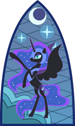 Size: 1304x2209 | Tagged: safe, artist:spokenmind93, imported from derpibooru, nightmare moon, alicorn, pony, comic:past sins, fanfic:past sins, crescent moon, moon, rearing, simple background, stained glass window, transparent background, vector, window