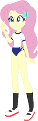 Size: 187x581 | Tagged: safe, artist:selenaede, artist:wolf, imported from derpibooru, fluttershy, equestria girls, alternate clothes, buruma, clothes, gym uniform, hairpin, japanese, peace sign, shirt, shoes, slippers, socks, sports panties