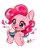 Size: 611x768 | Tagged: dead source, safe, artist:raimugi____, imported from derpibooru, pinkie pie, earth pony, pony, blushing, cupcake, cute, cute little fangs, diapinkes, drool, ear fluff, fangs, female, food, heart, hoof hold, mare, open mouth, solo