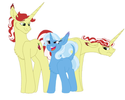 Size: 1280x1017 | Tagged: safe, artist:ashyfur524, imported from derpibooru, flam, flim, trixie, pony, unicorn, brother and sister, brothers, female, horn, long horn, male, mare, missing accessory, siblings, simple background, stallion, transparent background, trio