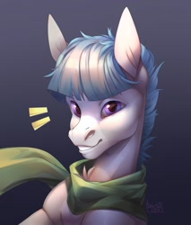 Size: 1093x1280 | Tagged: safe, artist:basilllisk, imported from derpibooru, oc, oc only, earth pony, pony, bust, clothes, commission, digital art, looking at you, male, portrait, scarf, simple background, solo, stallion