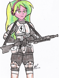 Size: 4304x5704 | Tagged: safe, artist:php71, imported from derpibooru, lemon zest, equestria girls, colored, gun, headphones, rifle, scout trooper, sniper rifle, solo, star wars, traditional art, weapon