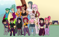 Size: 6700x4245 | Tagged: safe, artist:sum1-else, imported from derpibooru, oc, oc only, oc:abacus, oc:ametrine, oc:bella, oc:citypop, oc:devil sky, oc:drizzle, oc:luckystar, oc:mal, oc:nighttrain, oc:nightwish, oc:overcast, oc:overcast morning dew, oc:purity quartz, oc:stardust, oc:strawberry soda, pony, satyr, abs, brother and sister, family, father and child, female, half-siblings, male, mother and child, oc x oc, offspring, offspring's offspring, parent:cheerilee, parent:marble pie, parent:oc:abacus, parent:oc:bella, parent:oc:drizzle, parent:oc:miss eri, parent:oc:nyx, parent:oc:purity quartz, parent:oc:strawberry soda, parent:tempest shadow, parent:zephyr breeze, polyamory, polygamy, shipping, siblings, sisters