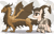 Size: 5800x3700 | Tagged: safe, artist:elberas, imported from derpibooru, oc, oc only, oc:slash (dragon), oc:winter gleam (viking), dragon, kirin, clothes, coat, dragon oc, duo, eye scar, female, fur, kirin oc, leg fluff, male, scar, simple background, skirt, slim, unshorn fetlocks, viking, white background, zoom layer