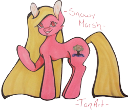 Size: 1897x1636 | Tagged: safe, artist:tan art, imported from derpibooru, oc, oc only, oc:snowy marsh, earth pony, pony, female, long mane, looking at you, mare, name, raised hoof, side view, simple background, solo, traditional art, transparent background