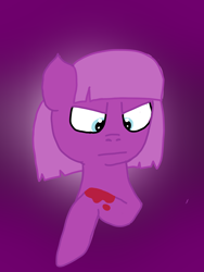 Size: 2448x3264 | Tagged: safe, artist:gamerpie, imported from derpibooru, oc, oc only, oc:violet petal, earth pony, pony, blood, bust, female, glare, looking at hoof, simple background, solo, upset
