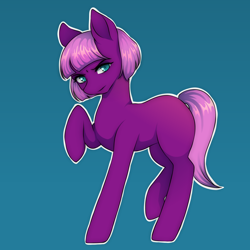 Size: 3000x3000 | Tagged: safe, artist:baby, artist:pissbaby, imported from derpibooru, oc, oc only, oc:violet petal, earth pony, pony, blank flank, female, full body, fullbody, glare, looking at you, mare, raised hoof, side view, simple background, solo, solo female
