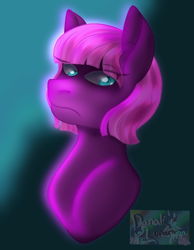 Size: 1270x1638 | Tagged: safe, artist:denali, imported from derpibooru, oc, oc only, oc:violet petal, earth pony, pony, bust, female, glare, look of disapproval, mare, portrait, scary face, simple background, solo