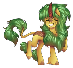 Size: 1109x1024 | Tagged: safe, artist:magicstarfriends, imported from derpibooru, oc, oc only, oc:lemon breeze, kirin, female, happy, mare, raised hoof, simple background, smiling, solo, species swap, teeth, transparent background